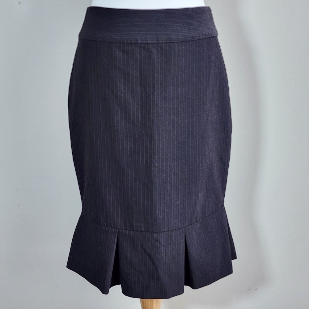 Le‎ Chateau Wool Pinstripe Tulip Skirt Womens 3 4 Fit And Flare Grey Office Work